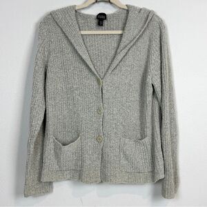 Eileen Fisher Beige Italian Wool Blend Cardigan Hoodie M